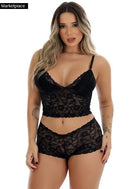 Conjunto Espera Marido de Renda Sem Bojo Caleçon e Cropped