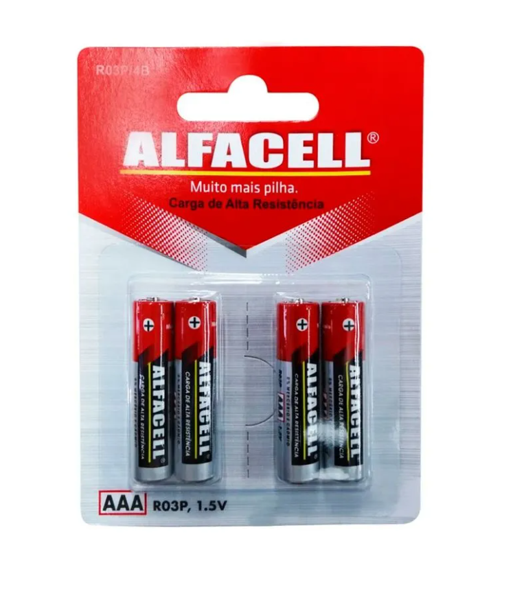Pilha Comum Palito AAA 1.5V Cartela com 4 Unidades Alfacell